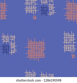 Grunge Seamless Tartan. Abstract Pattern. Vintage Hand Drawn Texture with Shabby Crossing Lines. Colorful Vector Pattern for Print, Fabric, Textile. Abstract Seamless Pattern.