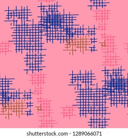 Grunge Seamless Tartan. Abstract Pattern. Modern Hand Drawn Texture with Scratched Crossing Lines. Colorful Vector Pattern for Print, Cloth, Fabric. Abstract Seamless Pattern.