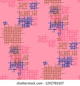 Grunge Seamless Tartan. Abstract Pattern. Retro Hand Drawn Texture with Scribble Crossing Lines. Colorful Vector Pattern for Dress, Curtain, Paper. Abstract Seamless Pattern.