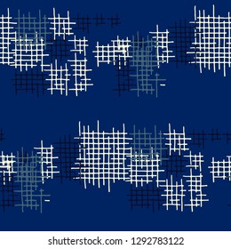 Grunge Seamless Tartan. Abstract Pattern. Vintage Hand Drawn Texture with Scratched Crossing Lines. Colorful Vector Pattern for Linen, Paper, Tablecloth. Abstract Seamless Pattern.