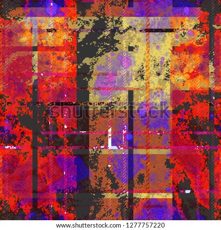 Grunge seamless texture. Blots and stripes. Plaid effect. Abstract vector background for web page, banners backdrop, fabric, home decor, wrapping