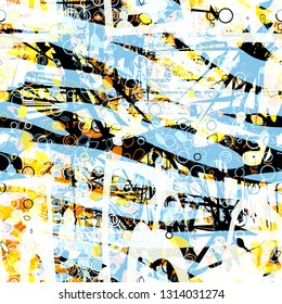 Grunge seamless texture with blue, white, yellow, black colors. Abstract vector background for web page, banners backdrop, fabric, home decor, wrapping