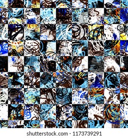 Grunge seamless texture with chess pattern. Abstract vector background for web page, banners backdrop, fabric, home decor, wrapping