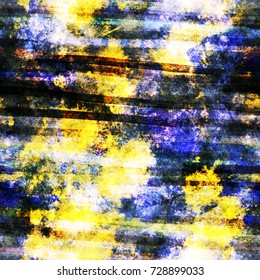 Grunge seamless texture with horizontal brush strokes and blots. Blue and yellow, dark and light.  Abstract vector background for web page, banners, fabric, home decor, wrapping 