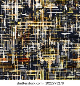 Grunge seamless texture with horizontal and vertical lines. Yellow, white, grey, gray, black, brown colors. Dark and light.  Abstract vector background for web page, fabric, home decor
