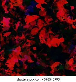 Grunge seamless texture from leaves. Black and red. Dark background for fabric, wrapping paper, home decor.
