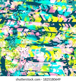 Grunge seamless texture with pink, yellow, sea green color. Abstract vector background for web page, banners backdrop, fabric, home decor, wrapping