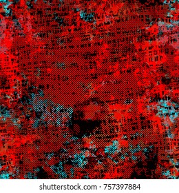 Grunge seamless texture with red, black, blue elements. Like damaged canvas . Abstract vector background for web page, banners backdrop, fabric, home decor, wrapping
