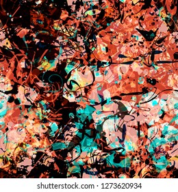 Grunge seamless texture. Red, pink, blue, white, black colors. Abstract vector background for web page, banners backdrop, fabric, home decor, wrapping