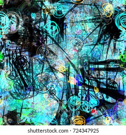 Grunge seamless texture with sharp elements and scribbles. Abstract vector background for web page, banners, fabric, home decor, wrapping 