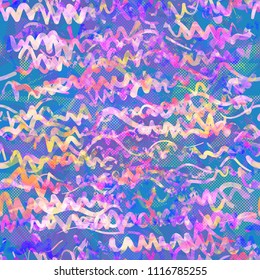 Grunge seamless texture from triangles, wavy stripes, dots. Abstract vector background for web page, banners backdrop, fabric, home decor, wrapping
