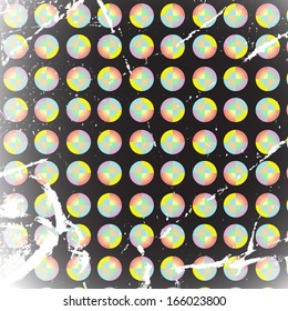 grunge sector dots background on black. Template frame design. Vintage pattern.Can be used for packaging,invitations cards, productions, decoration.  