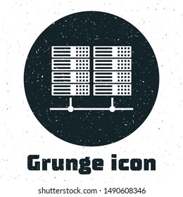 Grunge Server, Data, Web Hosting icon isolated on white background.  Vector Illustration
