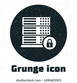 Grunge Server security with closed padlock icon isolated on white background. Security, safety, protection concept.  Vector Illustration