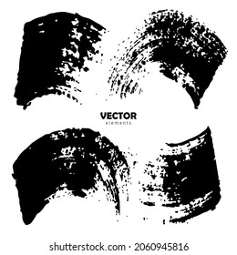 Grunge Set Brush Shape Vector Strokes in Black color on white background. Hand painted grange elements. Ink drawing. Dirty artistic design . Place for text, quote, information, company name.