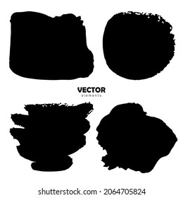 Grunge Set Brush Shape Vector Strokes in Black color on white background. Hand painted grange elements. Ink drawing. Dirty artistic design . Place for text, quote, information, company name.