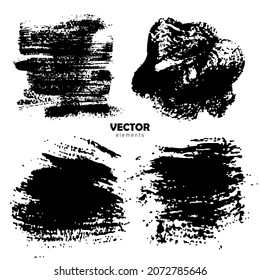 Grunge Set Brush Shape Vector Strokes in Black color on white background. Hand painted grange elements. Ink drawing. Dirty artistic design . Place for text, quote, information, company name.