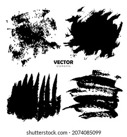 Grunge Set Brush Shape Vector Strokes in Black color on white background. Hand painted grange elements. Ink drawing. Dirty artistic design . Place for text, quote, information, company name.