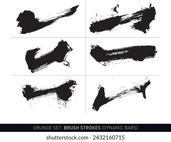 Grunge set: Brush strokes dynamic bars in black and white vectorized