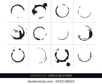 Grunge set: Circular stains (vectorized coffee or wine stains in black and white)