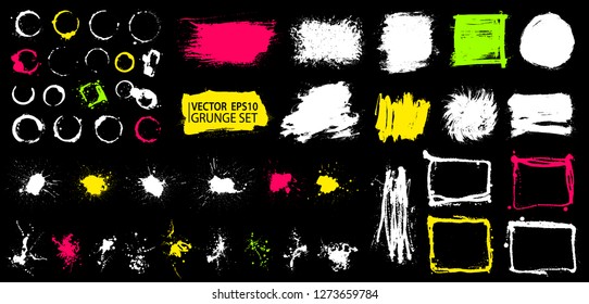 Grunge set. Detailed textures. Paint stain. Ink splash. Strokes. Splatter. Grunge backgrounds collection. Place for text or logo.
