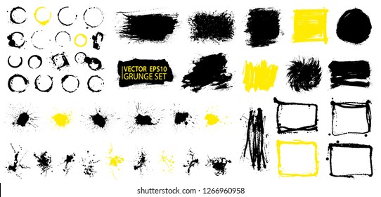 Grunge set. Detailed textures. Stain. Ink splash. Liquid. Paint strokes. Cup stain. Paint frame. Grunge collection. Drop. Scribble. Scrawl. Wine stains. Grunge splatter. Ink. Place for text or logo.