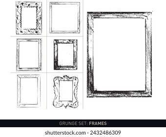 Grunge set: Scribbled frame elements and borders in black and white, vectorized