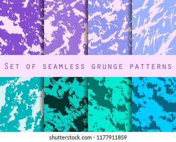 Grunge set of seamless pattern with clots and strokes. Marbled paper watercolor. For wallpaper, bed linen, tiles, fabrics, backgrounds. Vector illustration