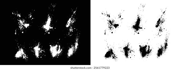 Grunge set of vector black and white color blood drop and splatter background frame