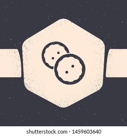 Grunge Sewing button for clothes icon isolated on grey background. Clothing buttons. Monochrome vintage drawing. Vector Illustration