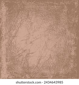 Grunge shabby vector plantilla cuadrada en blanco con textura de cuero. Fondo monocromo marrón vintage áspero con arañazos y abrasiones, con espacio de copia