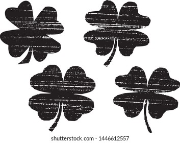 Grunge Shamrock Stamps Collection. Can be used as St. Patrick's Banners, Insignias or Badges. Vector Distressed Textures Set. Blank Shapes. Vector Illustration. Clover isolated on white. EPS10.