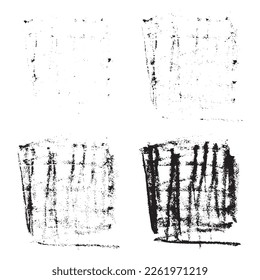 Textura de forma gruesa, conjunto de brotes de carbón vegetal, aislamiento de escarabajos de ciruela, patinaje de alca dibujado a mano, pinchazos de cirajón sobre fondo blanco