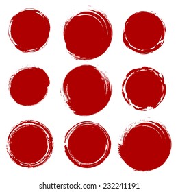 Grunge shapes, set, red isolated on white background, vector illustration.