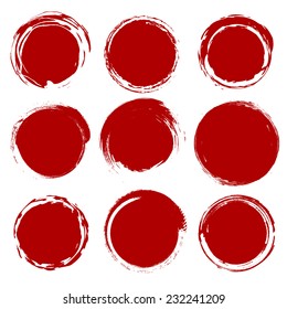 Grunge shapes, set, red isolated on white background, vector illustration.