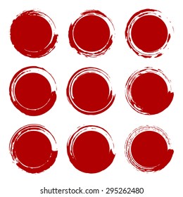 Grunge shapes, set, red isolated on white background, vector illustration.