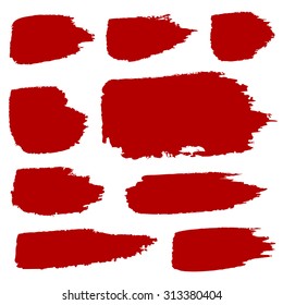 Grunge shapes, set, red isolated on white background, vector illustration.