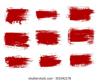 Grunge shapes, set, red isolated on white background, vector illustration.