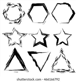 Grunge Shapes. Star, Triangle, Hexagon. Set Of Hand Drawn  Vector Design Elements