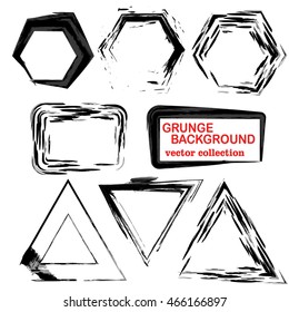Grunge shapes. Triangle, square,hexagon. Set of Hand Drawn , vector design elements Objects