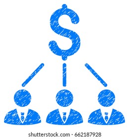 Grunge Shareholders icon with grunge design and unclean texture. Unclean vector blue pictogram for rubber seal stamp imitations and watermarks. Draft sticker shareholders symbol.