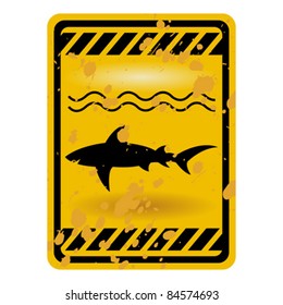 Grunge Shark Attack Warning Sign Isolated Over White