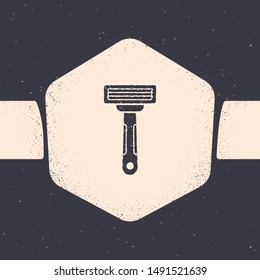 Grunge Shaving razor icon isolated on grey background. Monochrome vintage drawing. Vector Illustration