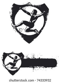 grunge shield with athlete jumping
