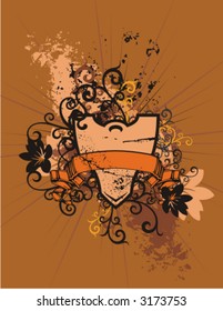 Grunge shield background with floral elements. Check my portfolio for more of this exquisite series as well as thousands of other great vector items.