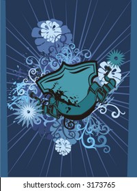 Grunge shield background with floral elements. Check my portfolio for more of this exquisite series as well as thousands of other great vector items.