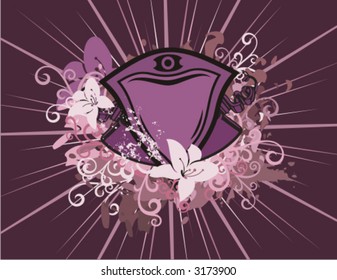 Grunge shield background with floral elements. Check my portfolio for more of this exquisite series as well as thousands of other great vector items.