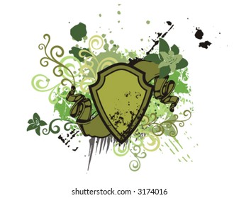 Grunge shield background with floral elements. Check my portfolio for more of this exquisite series as well as thousands of other great vector items.