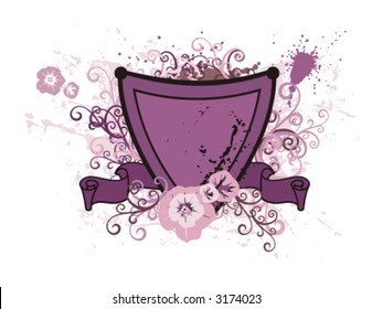 Grunge shield background with floral elements. Check my portfolio for more of this exquisite series as well as thousands of other great vector items.