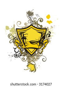 Grunge shield background with floral elements. Check my portfolio for more of this exquisite series as well as thousands of other great vector items.